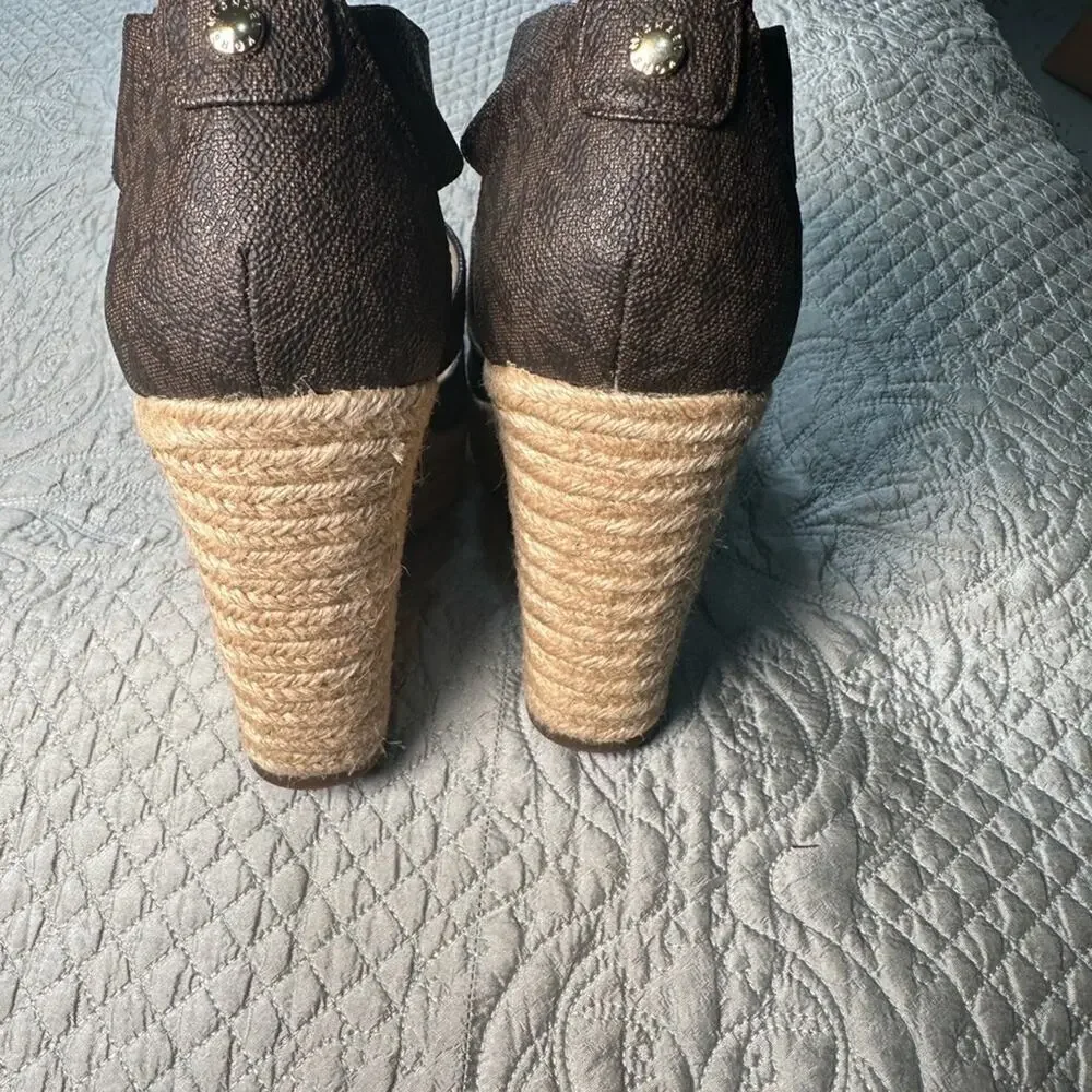Michael Kors Brown Wedge Sandals with Espadrille Heel